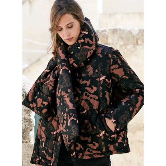 Peruvian Connection Women’s Mariposa Rust & Black Puffer Scarf Jacket/Coat Med - Picture 1 of 12